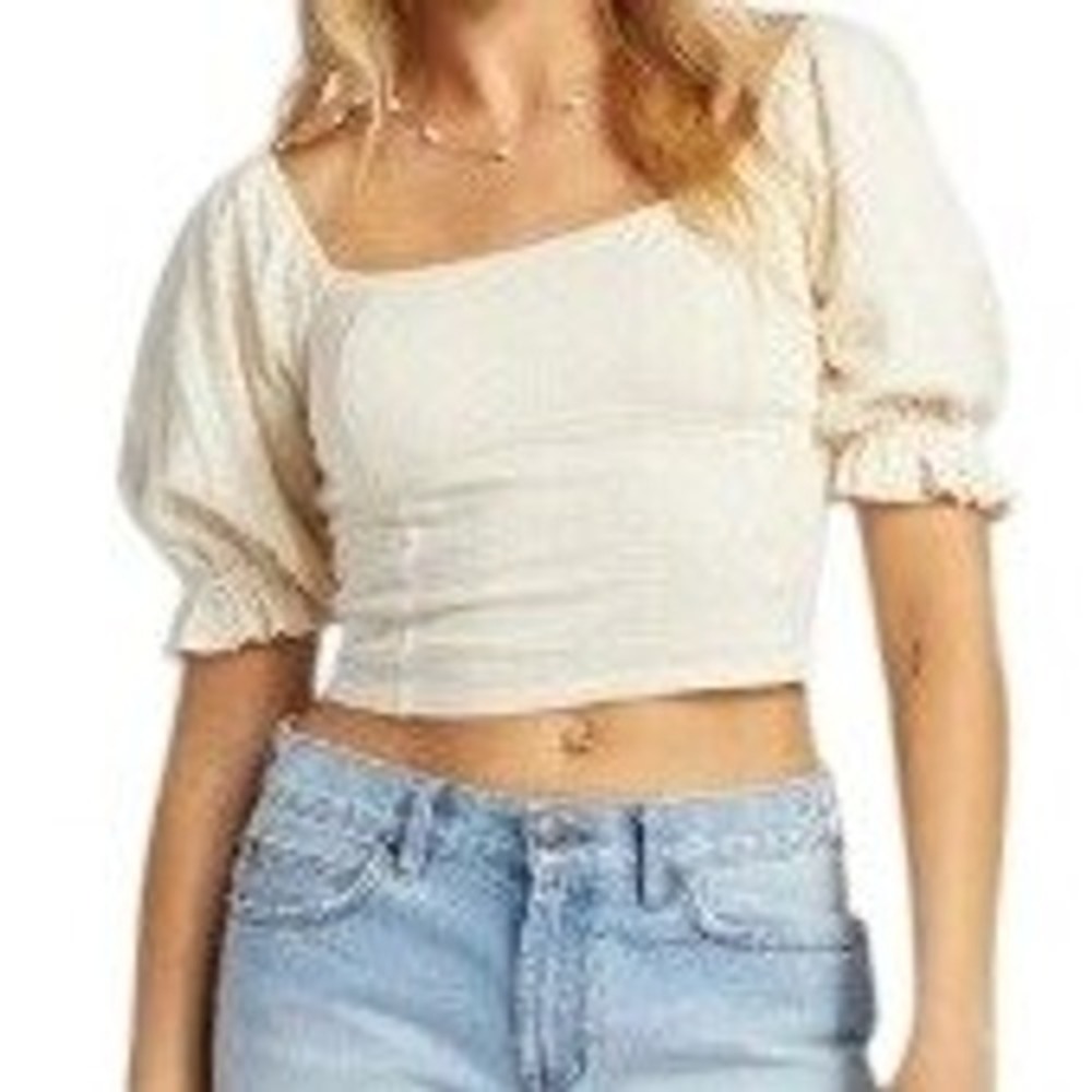 Billabong Flora Cream Natural Puff Sleeve‎ Corset Milkmaid Crop Top Size Large